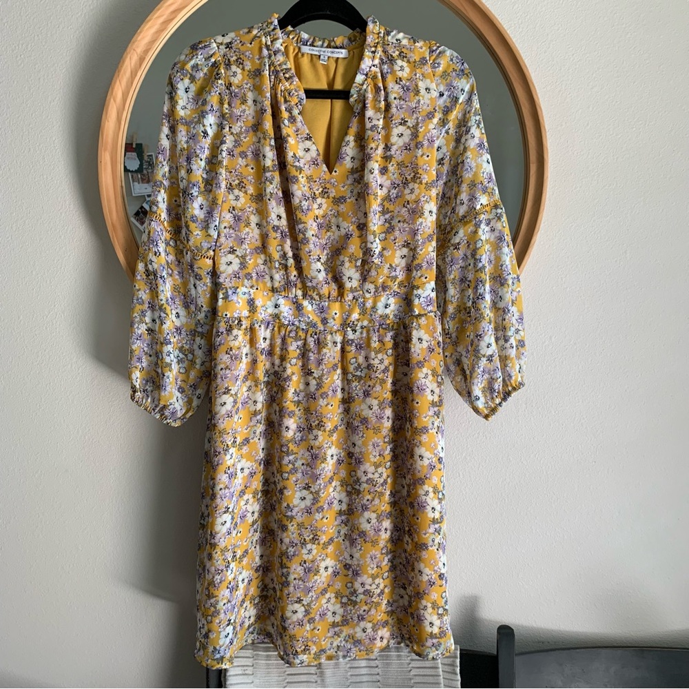 Collective Concepts Yellow Floral Long Sleeve Dress